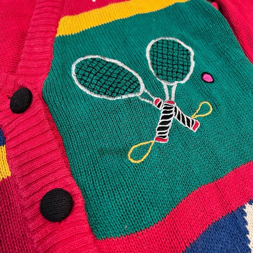 Vintage P. Galli Sports Theme Cardigan Sweater Women's S Colorful Novelty‎ Knit - Picture 4 of 8